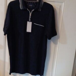 Classic Navy Polo Shirt with Striped Collar